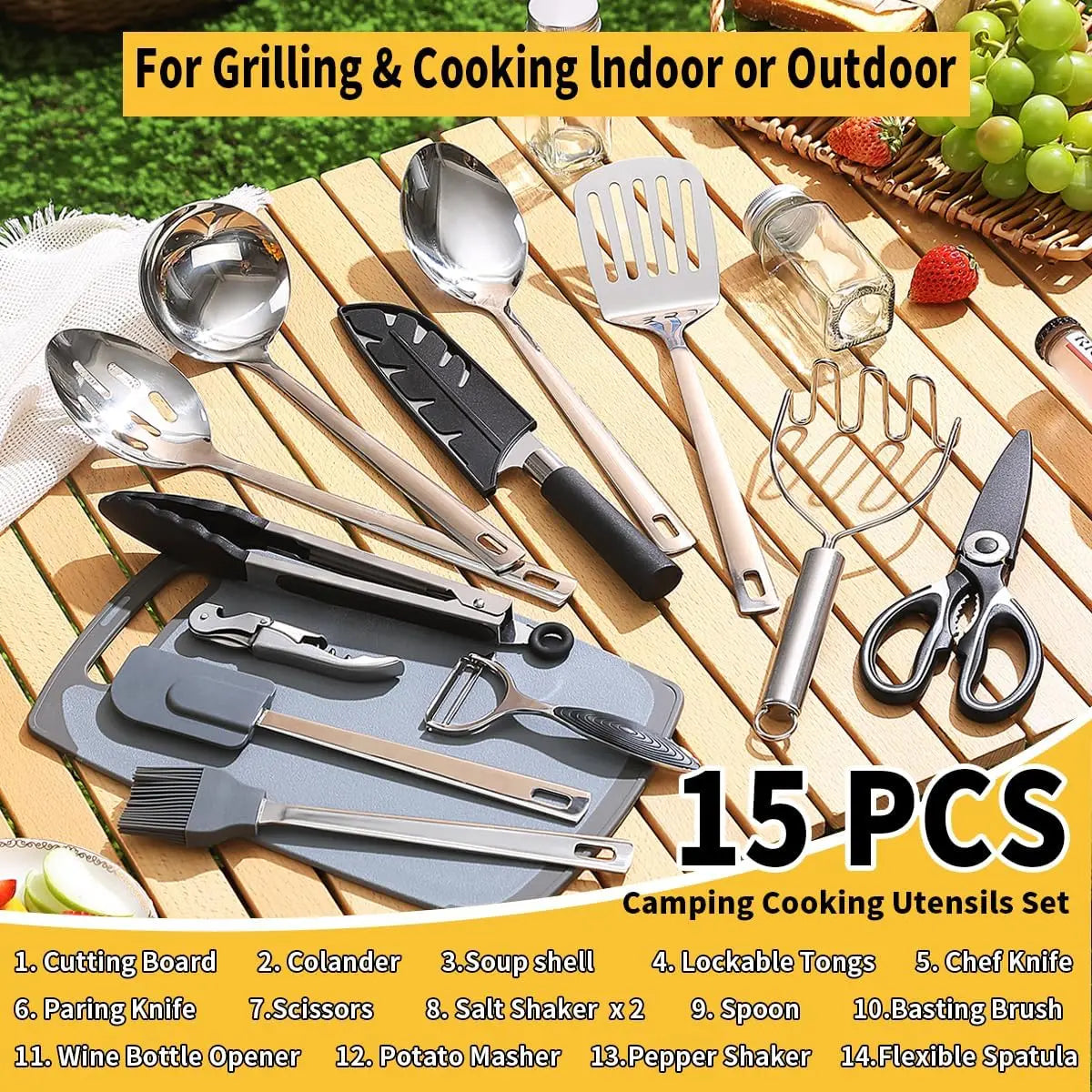 Camping Cooking Utensils Set - RV & Backpacking Gear, Hiking Supplies