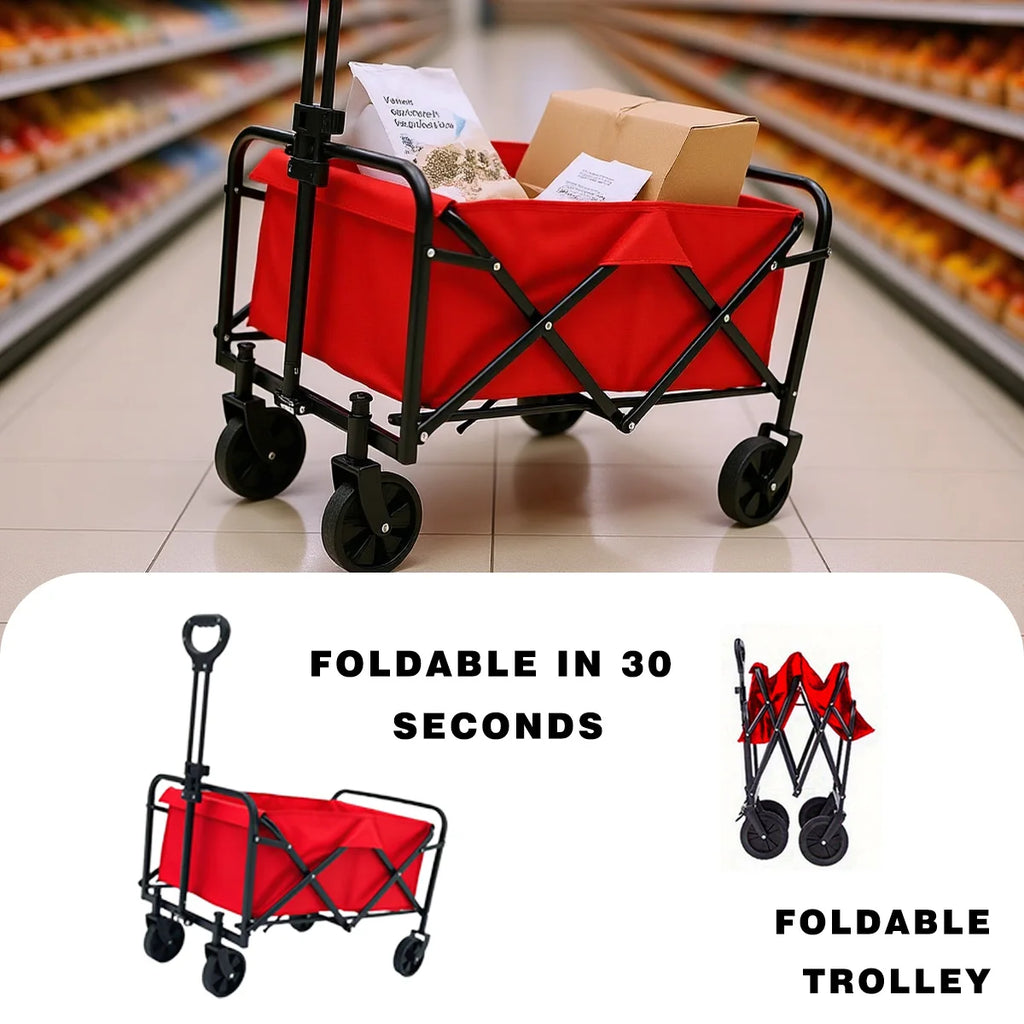 Commercial folding cart with wear-resistant tires, sturdy metal frame