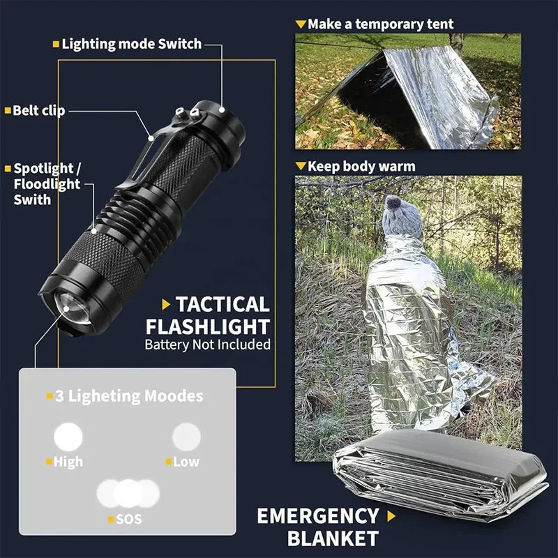 12in1 Multifunctional Emergency Equipment Outdoor Survival Kit