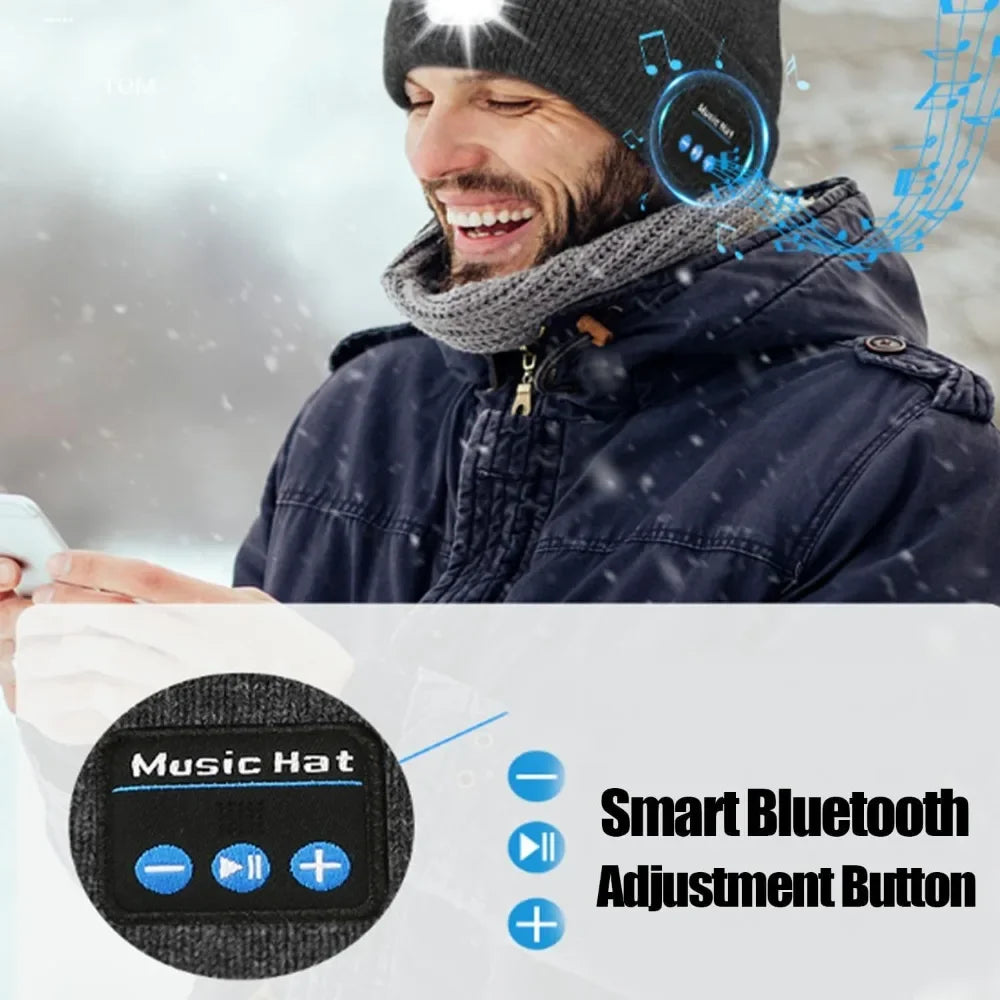 Bluetooth Beanie with Light, Unisex 6 LED USB Rechargeable with Cordless Headphones