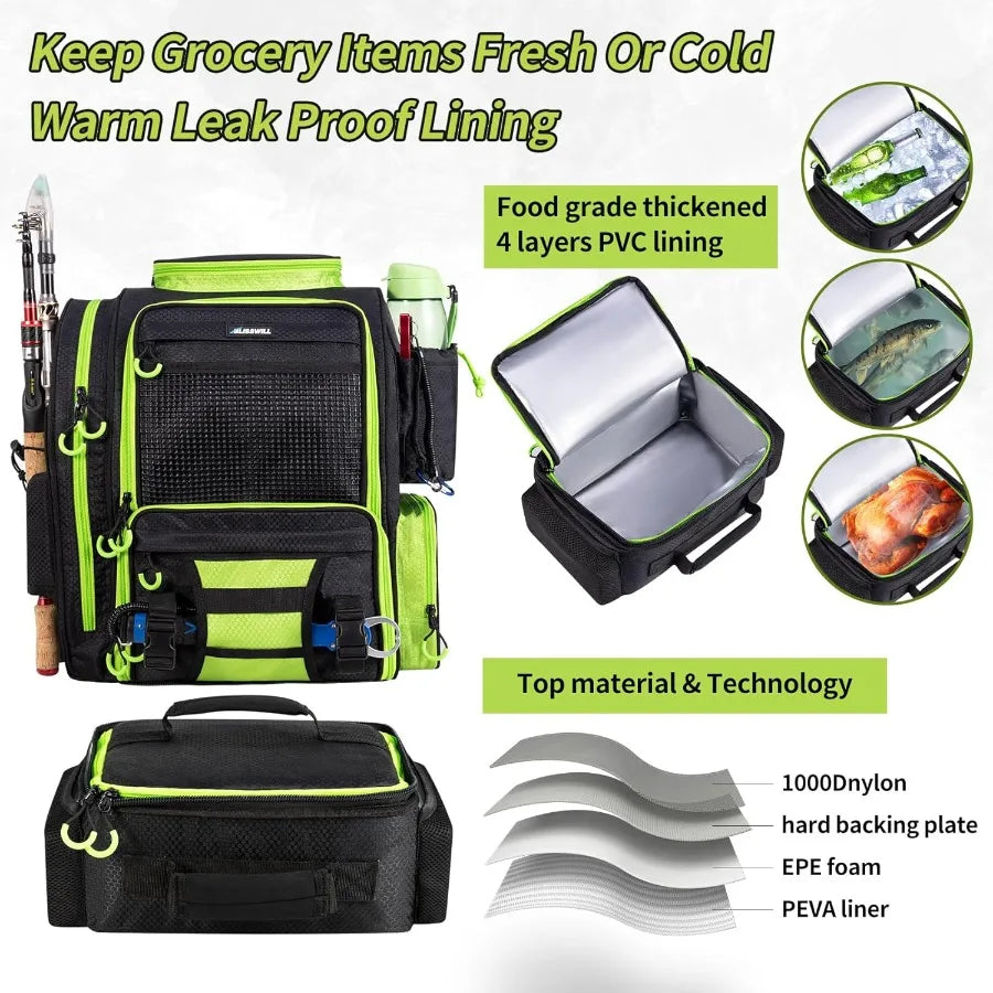 Fishing Backpack with Cooler for 3 Tackle Boxes