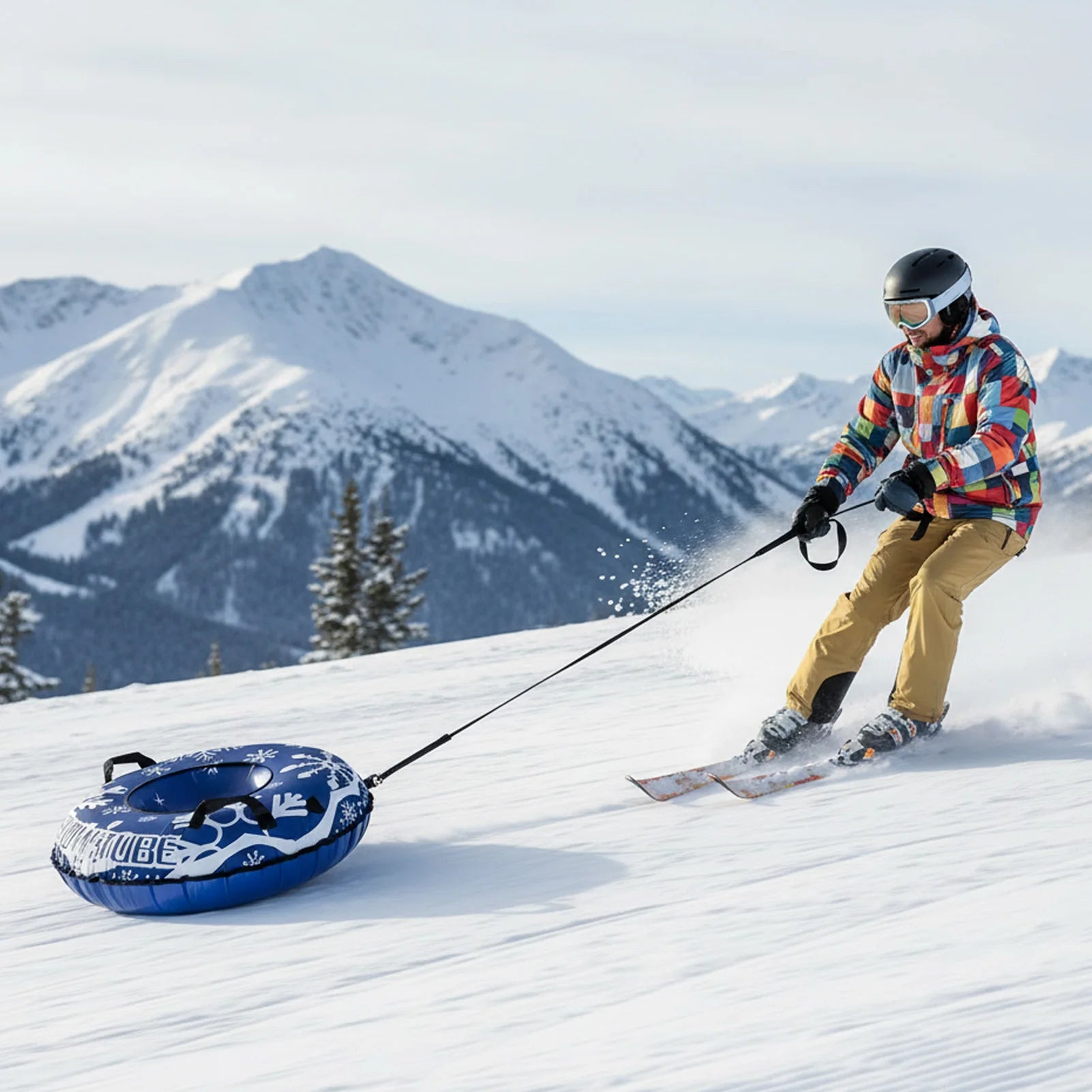 Inflatable Snow Tube Sled Heavy Duty for Sledding with Handles Tow Rope for Boys Girls Adults