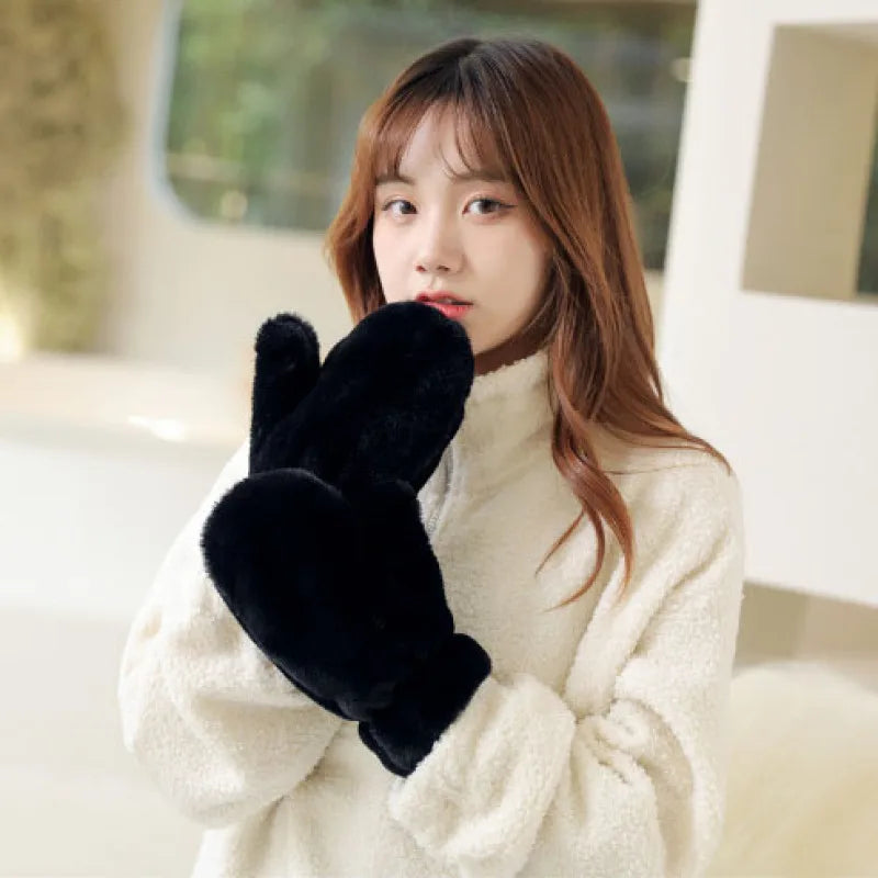 Women Lovely Sweet Soft Fluffy Warm Gloves