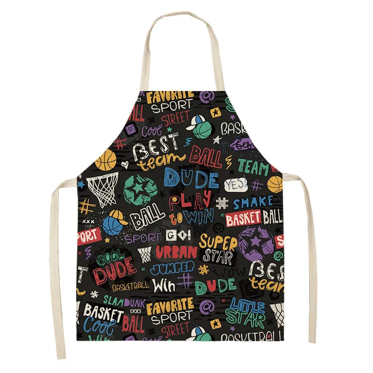 Baseball Football Printed Cotton Linen Sleeveless Aprons Kitchen Women Pinafore Home Cooking Baking Waist Bib
