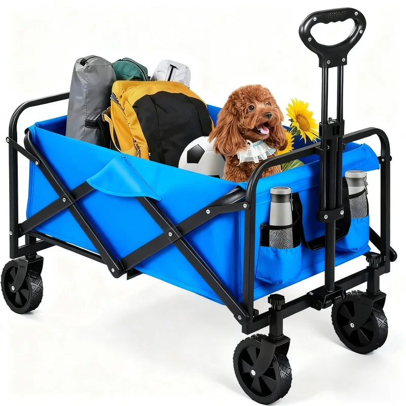 Commercial folding cart with wear-resistant tires, sturdy metal frame