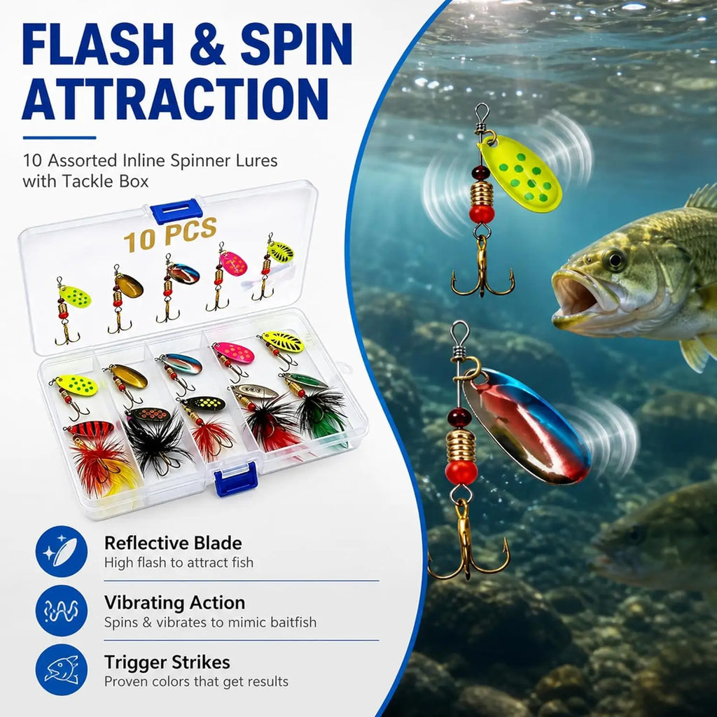 Fishing Spinner Lures Kit 20PCS, Inline Spinner Baits with Treble Hooks, Metal Fishing Lures for Trout Bass Salmon Panfish, Multi-Color Freshwater Tackle Set