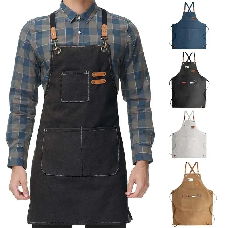 Household Canvas Apron Oil-proof Men Women Adult With Tool Pockets