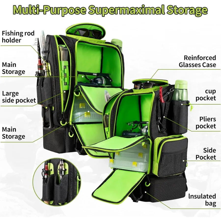 Fishing Backpack with Cooler for 3 Tackle Boxes