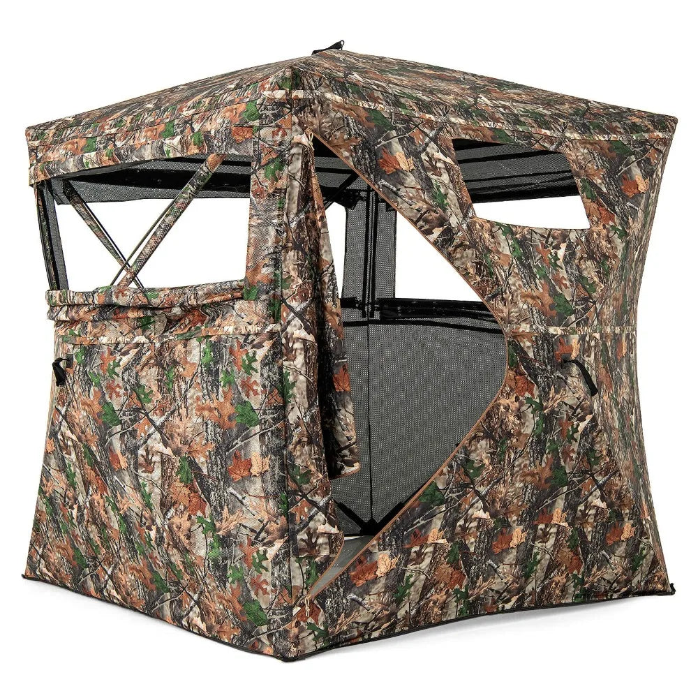 Camouflaged Hunting Blind for 3-4 People w/270° Viewing Range with Carrying Bag