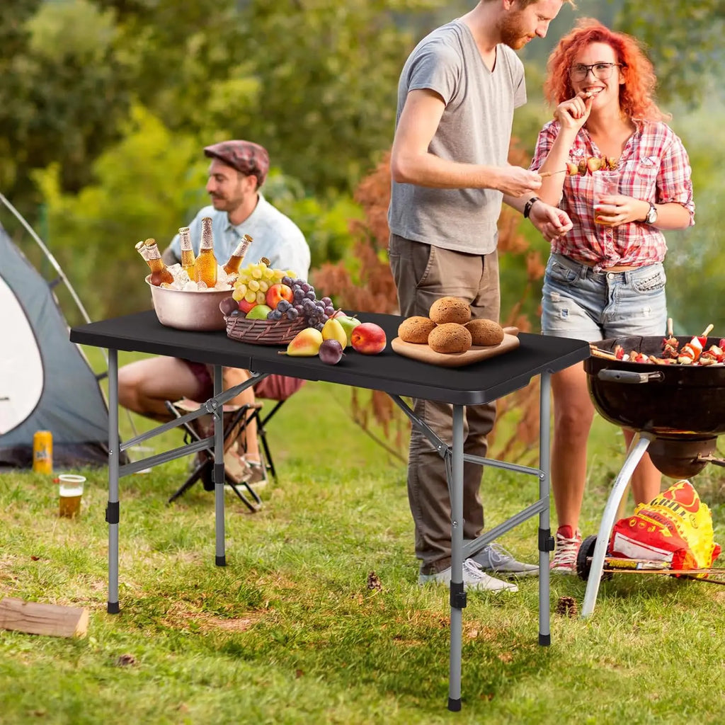 4ft Folding Table Outdoor Lightweight Portable Square Plastic Table for Camping Picnic Party Black