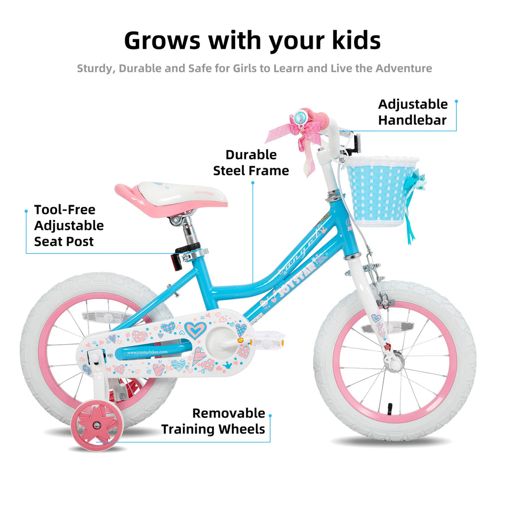 Kids Bike Girls Bike with Basket & Training Wheels 12 14 16 18 Inch