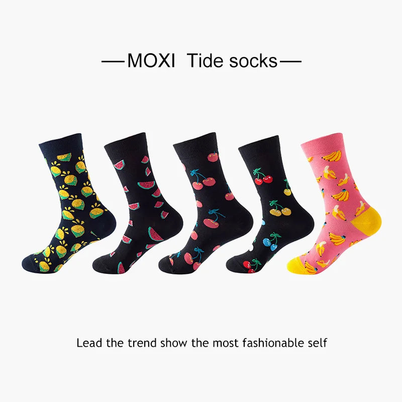 10pcs=5 Pairs Neutral Cool Funny Hiphop Casual Pastel Pack Long Tube Set Men Fashion Print Harajuku Cotton Sports Running Socks