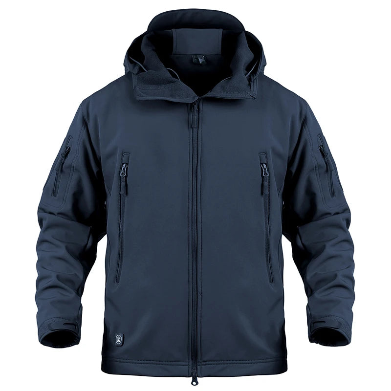 Men's Waterproof Softshell Jacket Warm Fleece Hooded Coat Windproof Outdoor Sports Fishing Hiking Jacket
