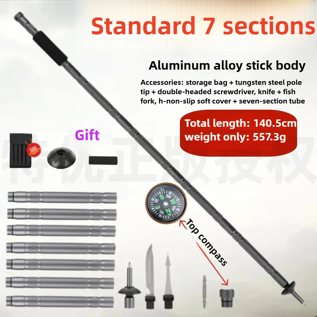 Folding Trekking Pole Heavy Duty Aluminum Alloy Handle Non-Slip Multi-Function Outdoor Hiking Walking Stick for Camping