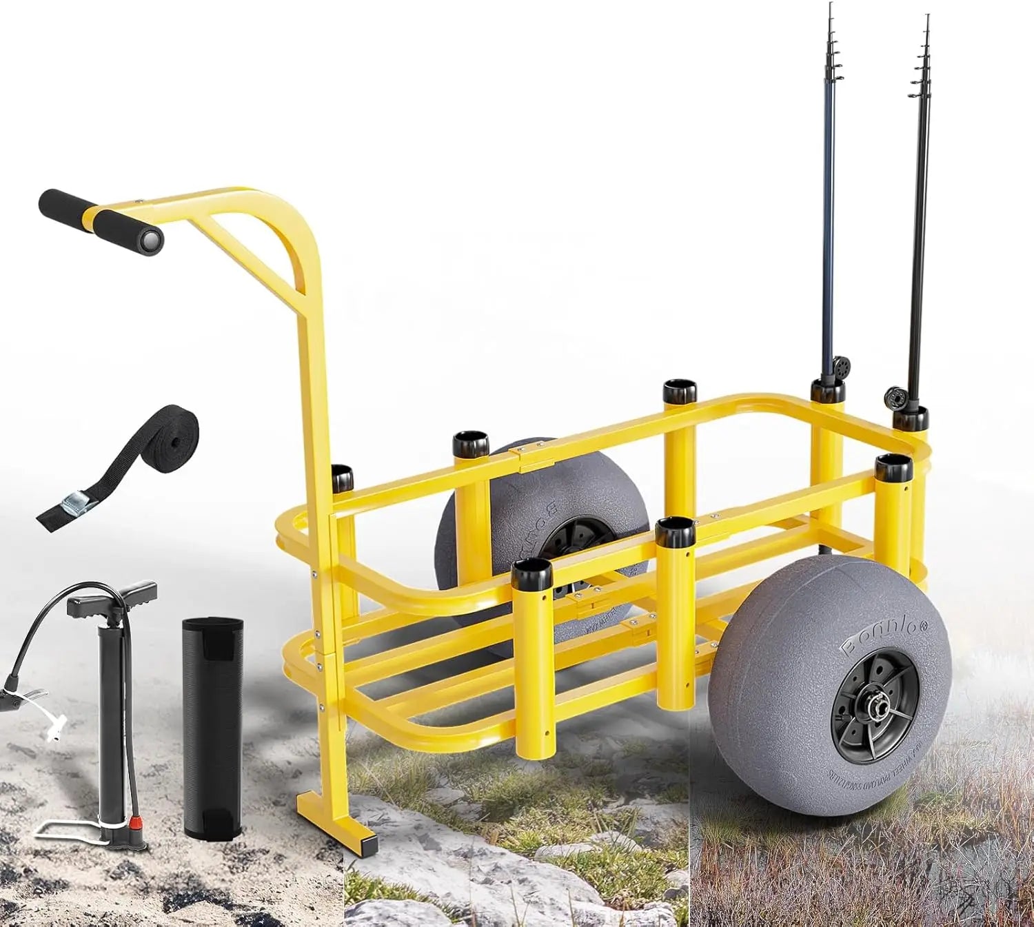 Fishing Cart-Beach Wagon w/ 13" Big Wheels for Sand, 300 lbs Load Capacity