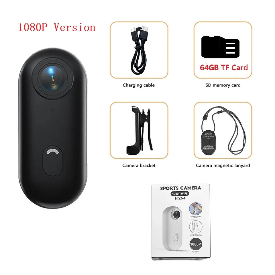 4K Mini Body Camera 64GB Action Cam with Audio & Video Thumb Hands Free Waterproof Recording Wearable Cameras Portable Camcorder
