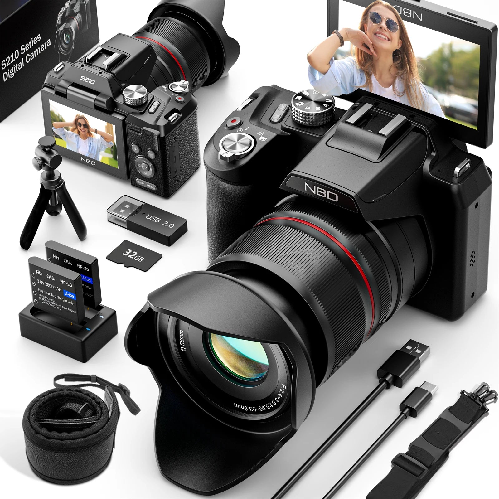 NBD 5K&64MP Digital Cameras For Photography, 16X Optical Zoom Camera With WiFi & App Control With Auto Focus