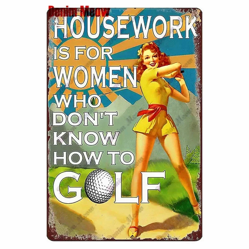 Vintage Golf Life Metal Wall Art Playing Golf Pin Up Girl Tin Sign Retro The Golf Father Decoration Club Home Decor 8x12 inch