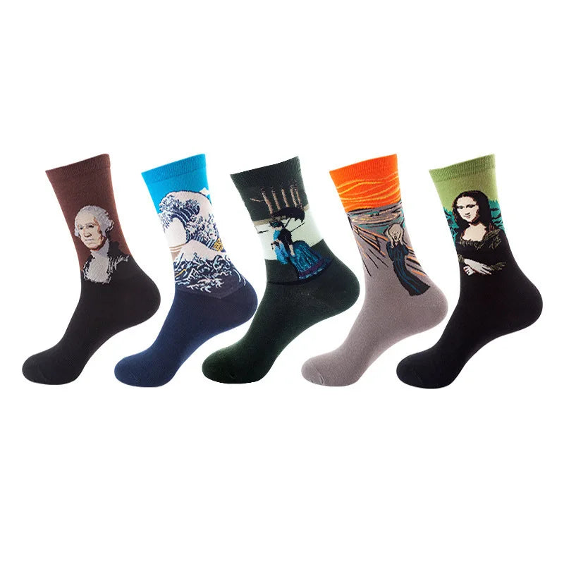 10pcs=5 Pairs Neutral Cool Funny Hiphop Casual Pastel Pack Long Tube Set Men Fashion Print Harajuku Cotton Sports Running Socks