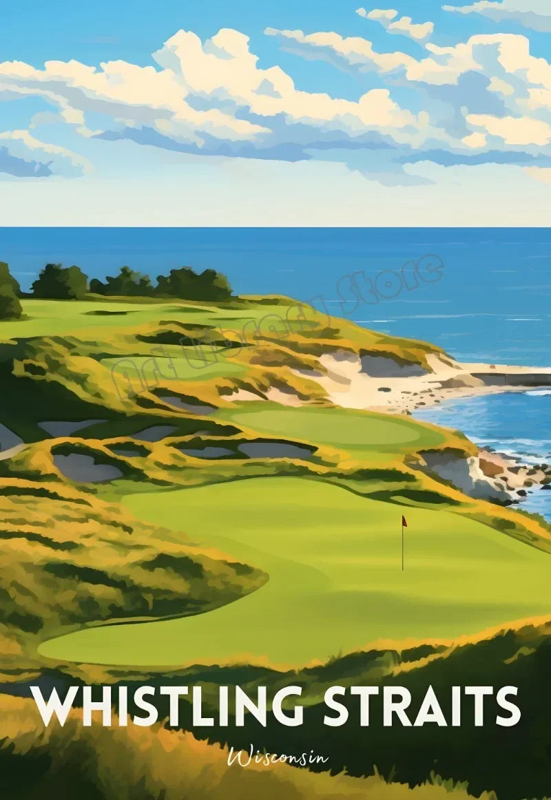 Abstract Golf Course Nordic Minimalist Sport Travel Landscape Poster Canvas Painting Wall Art Pictures Home Studio Decor Gift