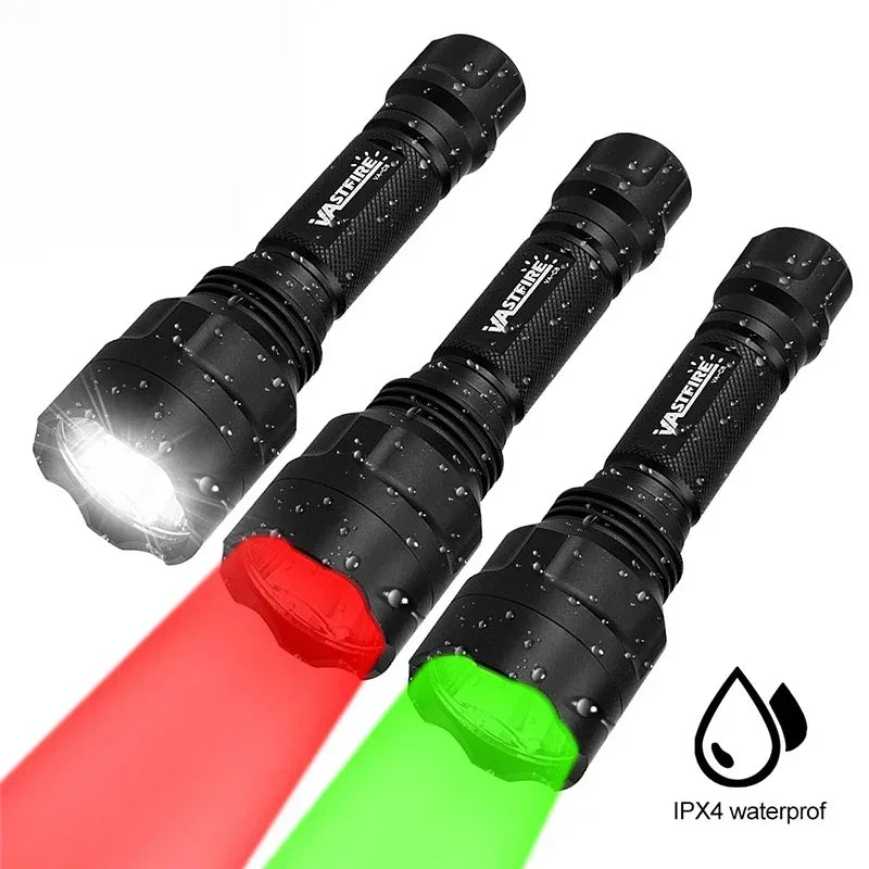 LED Flashlight White/Green/Red Tactical Hunting Rifle Lantern+Pressure Switch+Rail Scope Mount+18650+USB Charger
