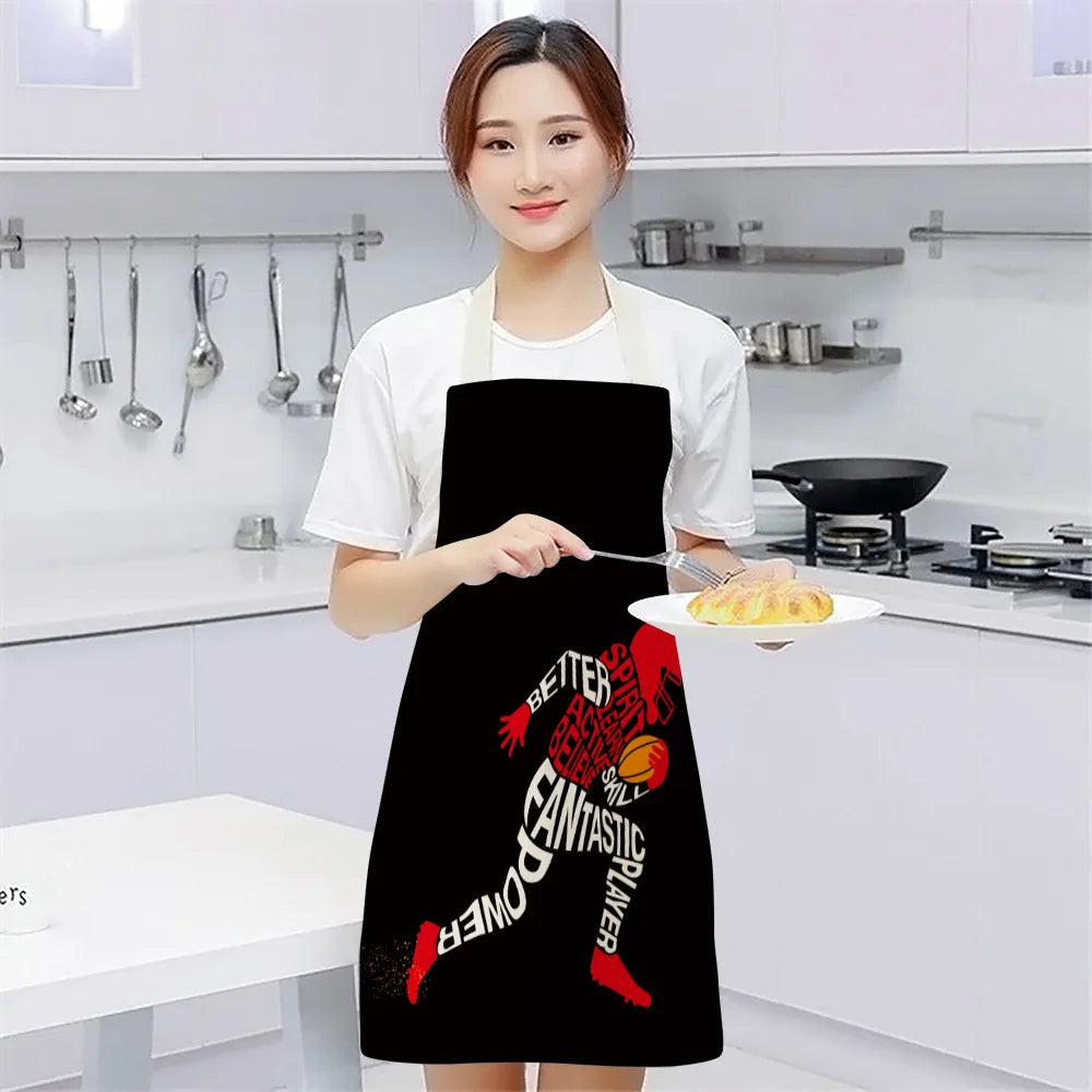Baseball Football Printed Cotton Linen Sleeveless Aprons Kitchen Women Pinafore Home Cooking Baking Waist Bib