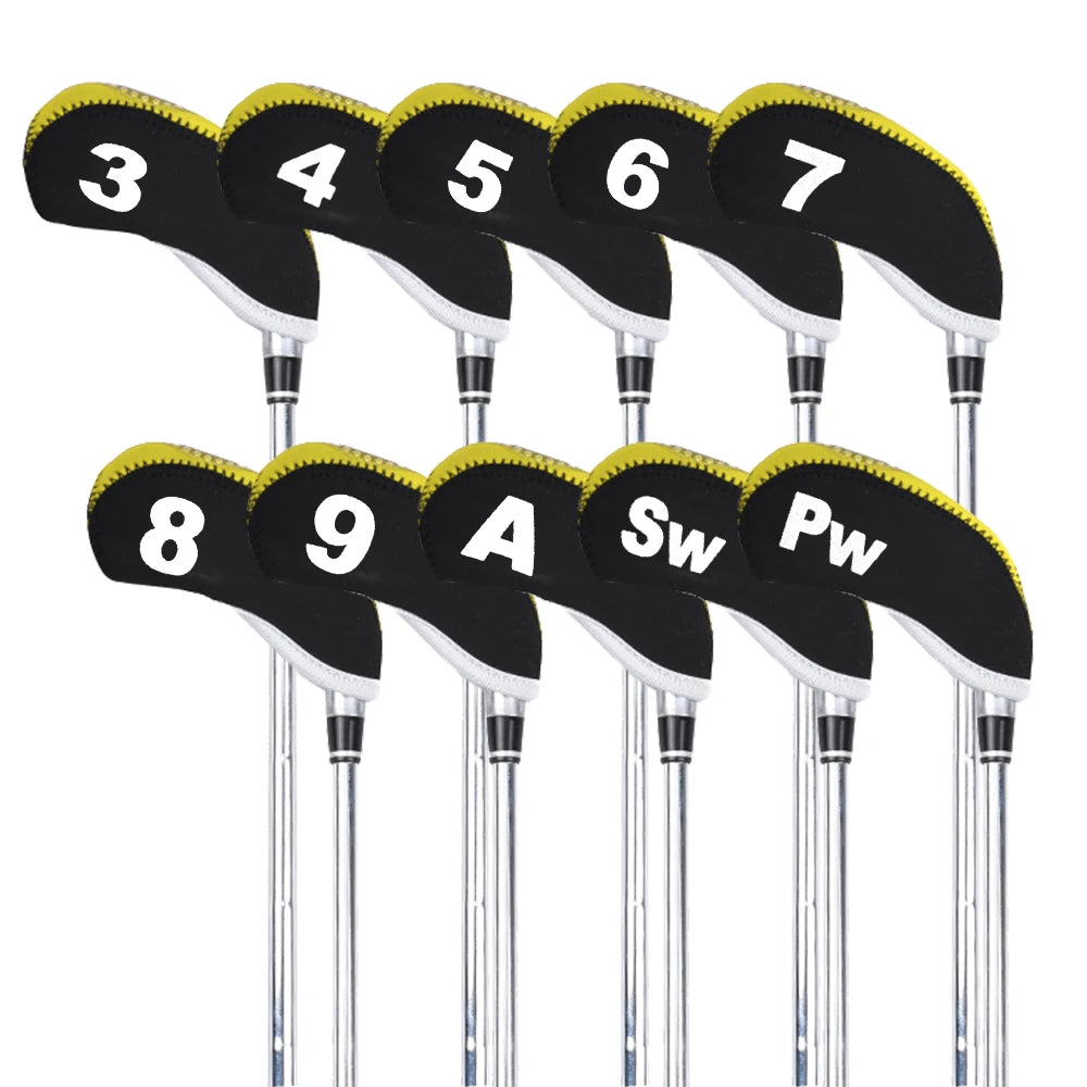 10pcs/set Golf Club Cover For Irons Neoprene Golf Iron Head Cover Golf Iron Cover 3 4 5 6 7 8 9 A S P Golf Accessories
