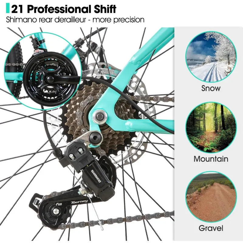 26 Inch Womens Mountain Bike, with Step-Through Frame, 21 Speeds