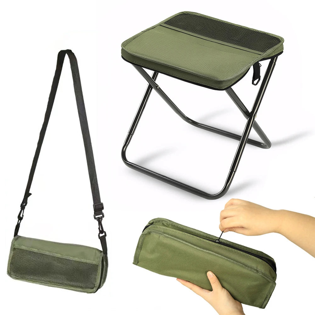 Outdoor Folding Backpack Stool Bag - Fishing Chair w/ Zipper Bag