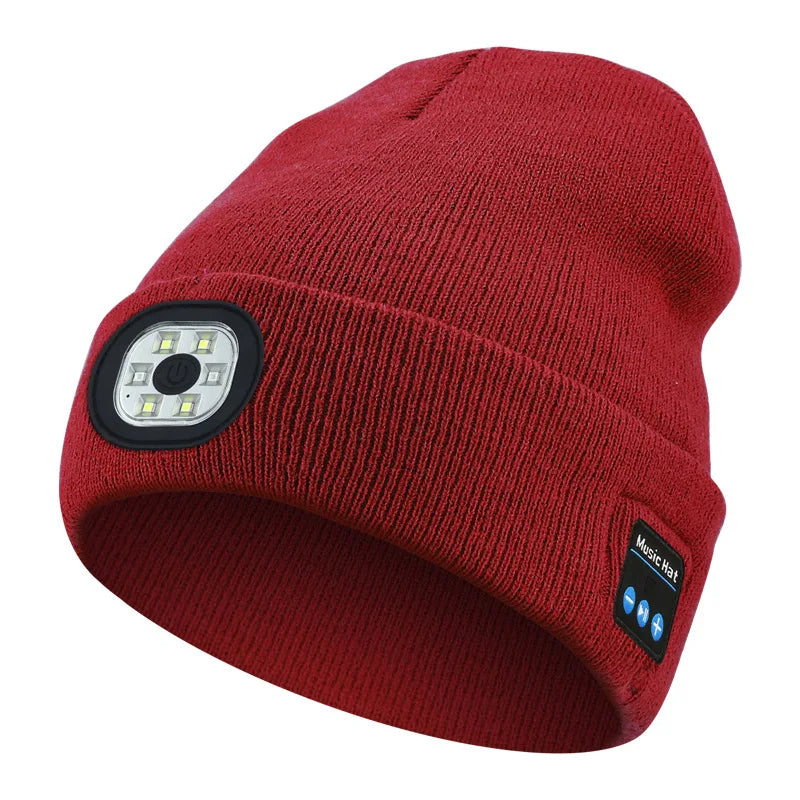 Bluetooth Beanie with Light, Unisex 6 LED USB Rechargeable with Cordless Headphones