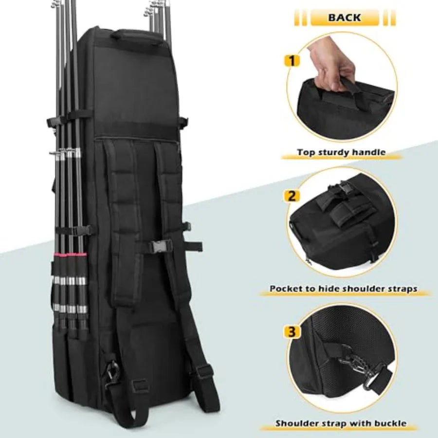Fishing Backpack Holds Up to 8 Fishing Rods and Reels