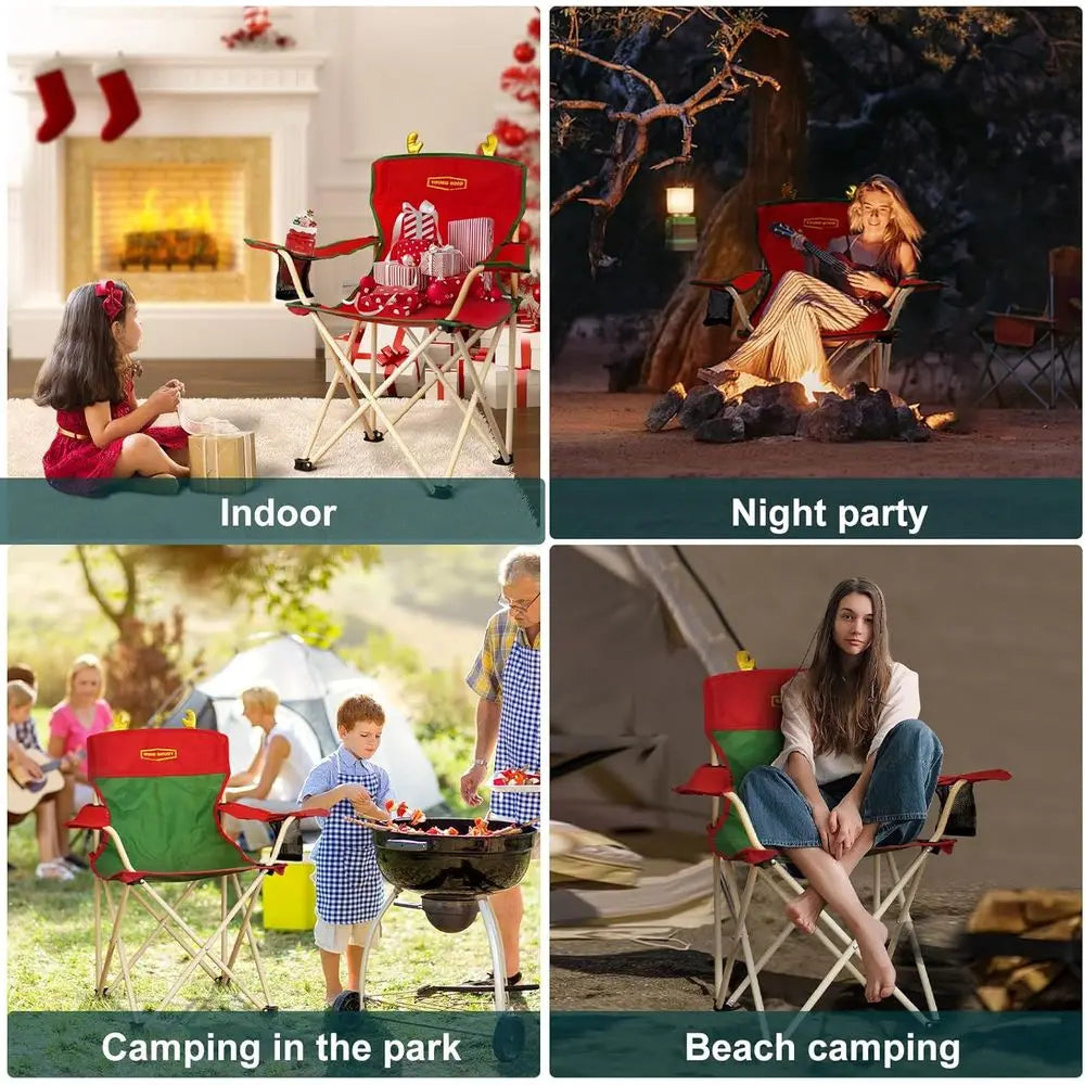 Portable Camping Outdoor Foldable Chair, Included Mesh Cup Holder & Safety Lock