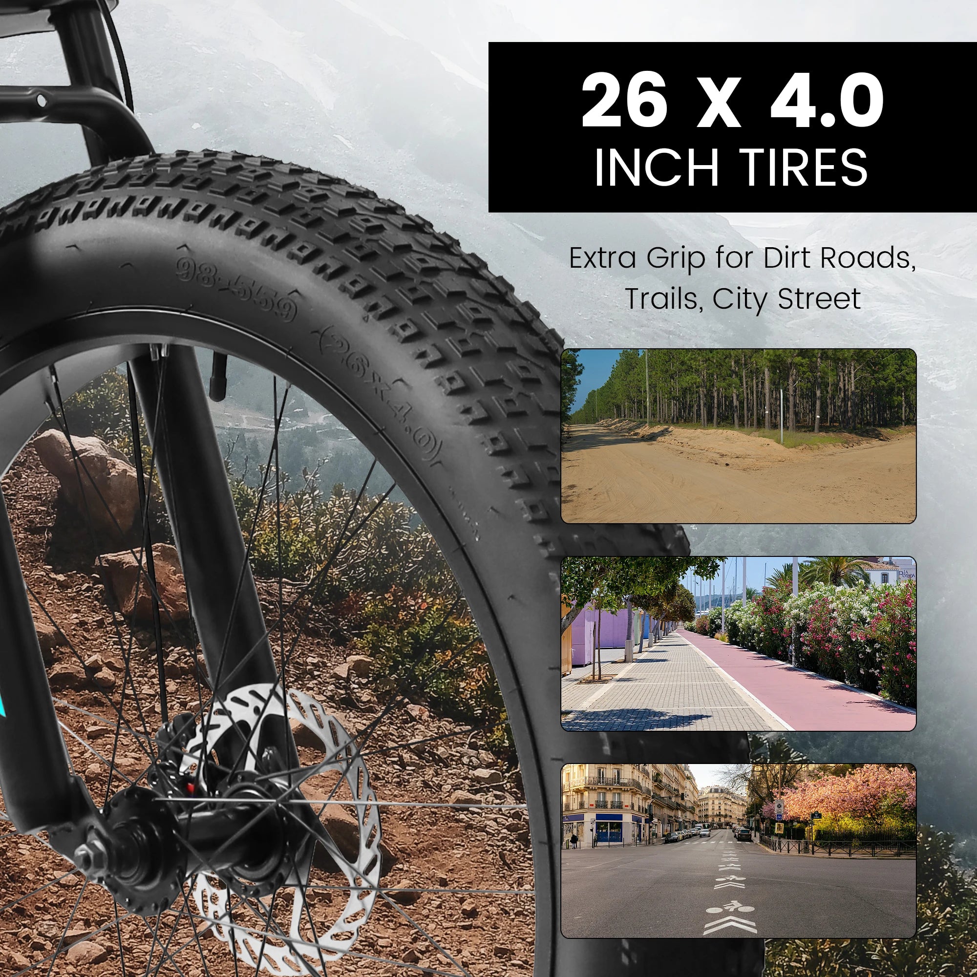 26 inch Mountain Bike, Full-Suspension 21 Speeds Drivetrain with Disc-Brake MTB Bicycle, 26*4" Fat tire
