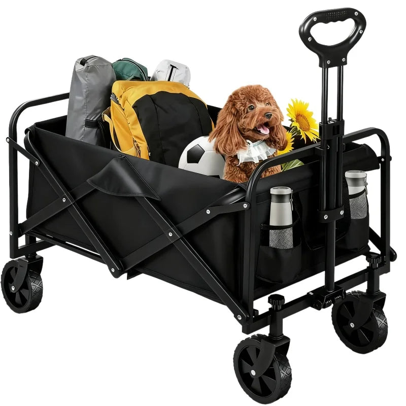 Commercial folding cart with wear-resistant tires, sturdy metal frame