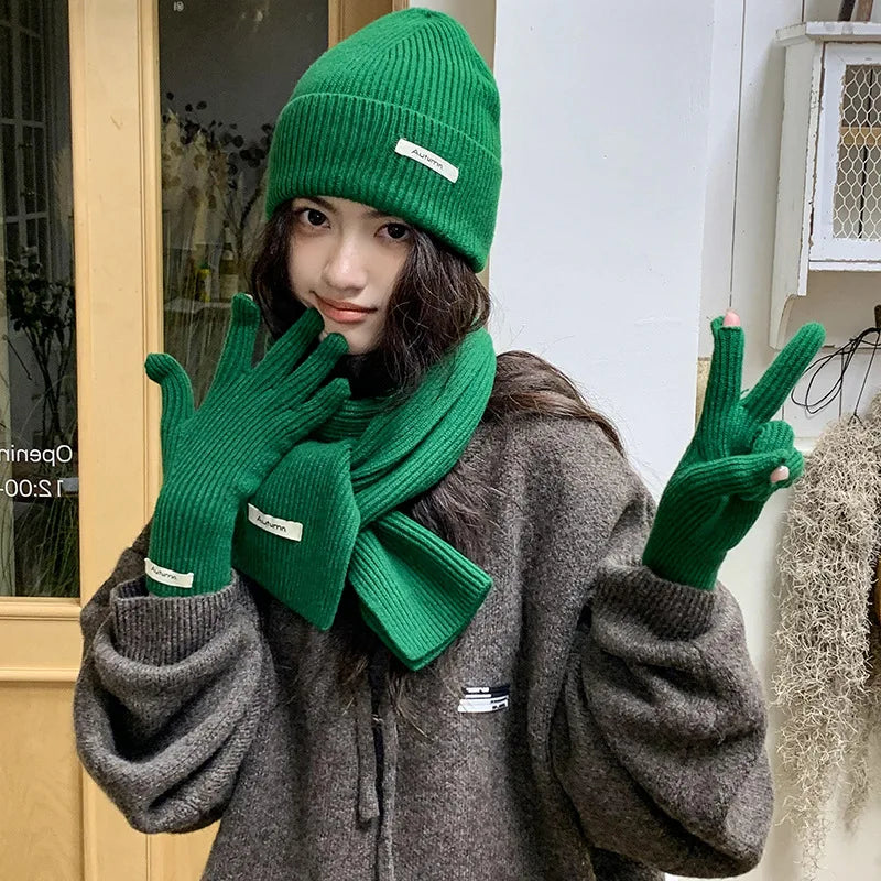 Neck Scarf Gloves Caps Three Piece Set For Women & Men  Scarf Glove Set