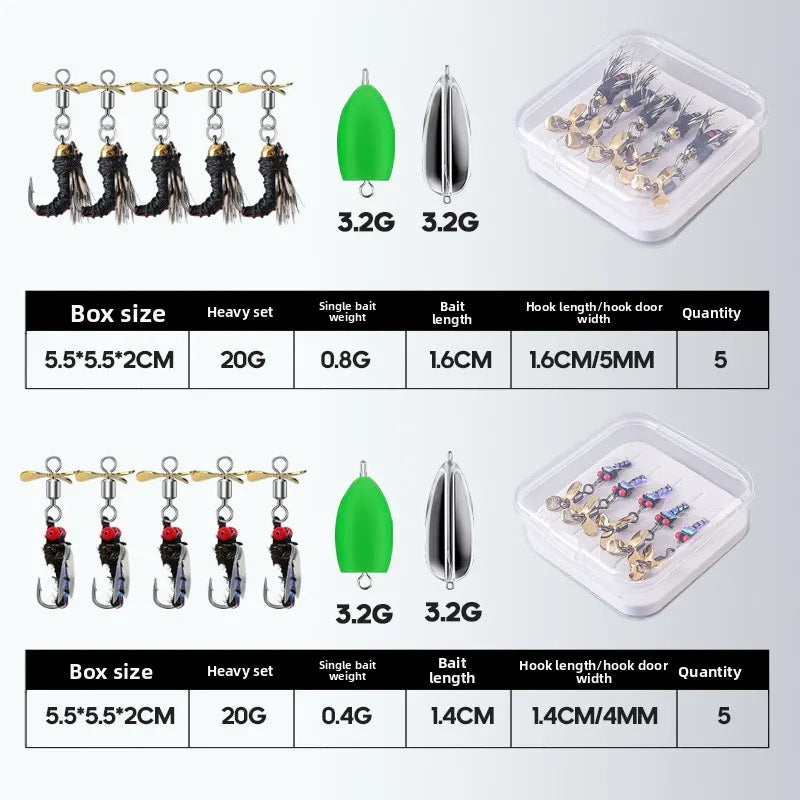 Rattlesnake Fly Lure Night Glow 5PCS Set Nymph Micro Bait Horse Mouth Bionic Fishing Lure for Bass and Perch