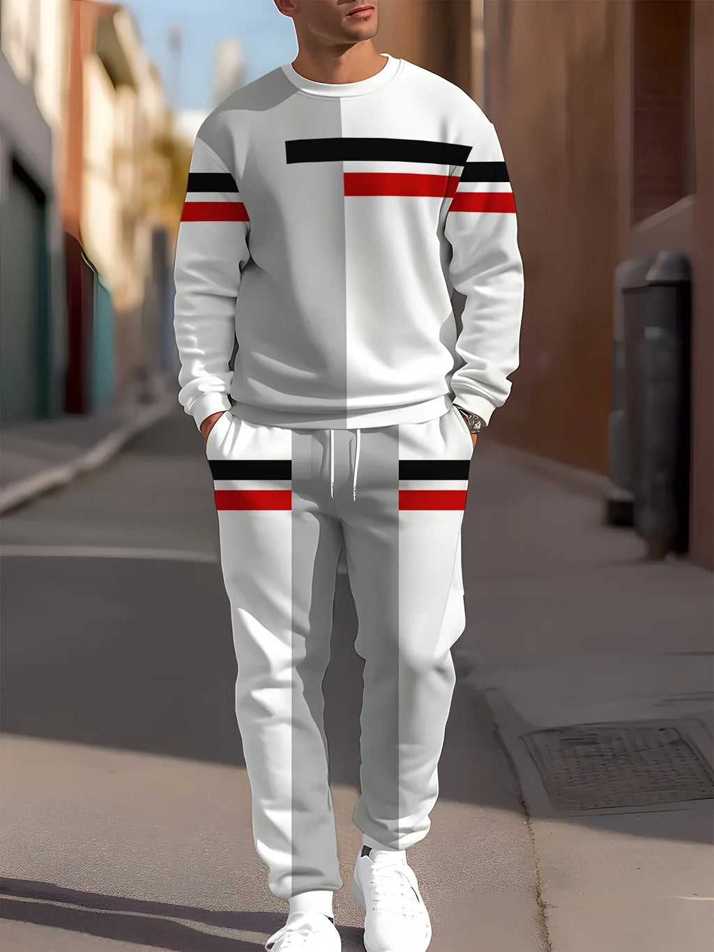 Men's Casual Set - Long Sleeve Sweatshirt - Running Pants