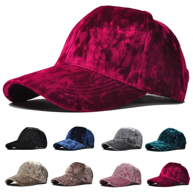 Velvet Baseball Cap Curved Brim Men - Women