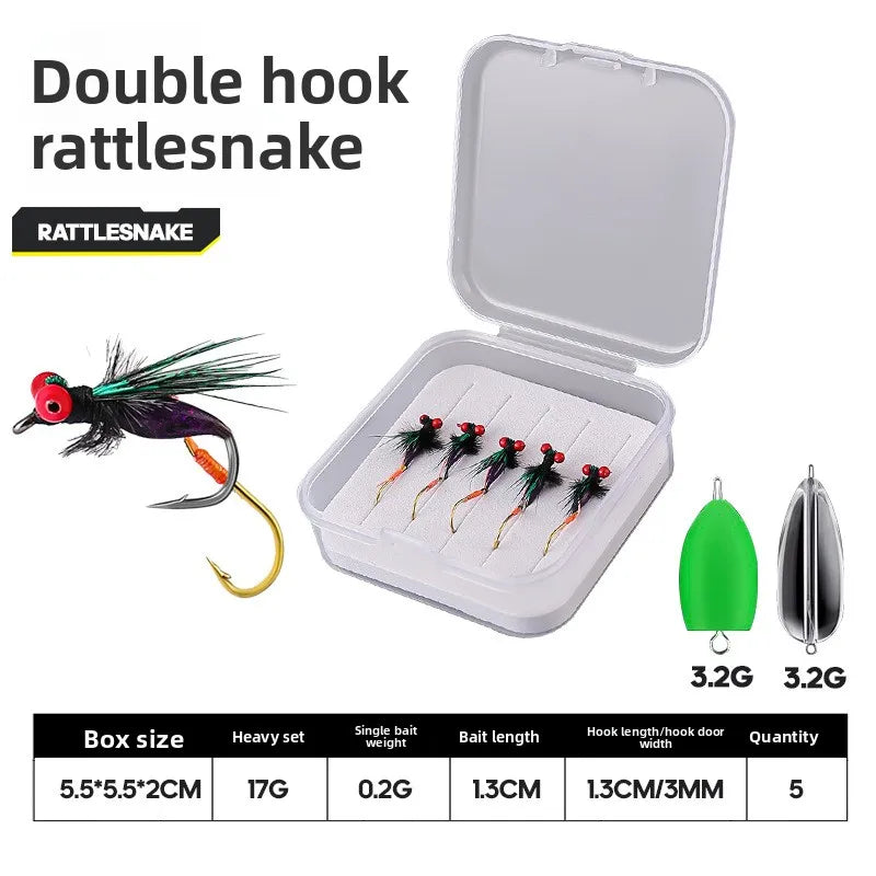 Rattlesnake Fly Lure Night Glow 5PCS Set Nymph Micro Bait Horse Mouth Bionic Fishing Lure for Bass and Perch