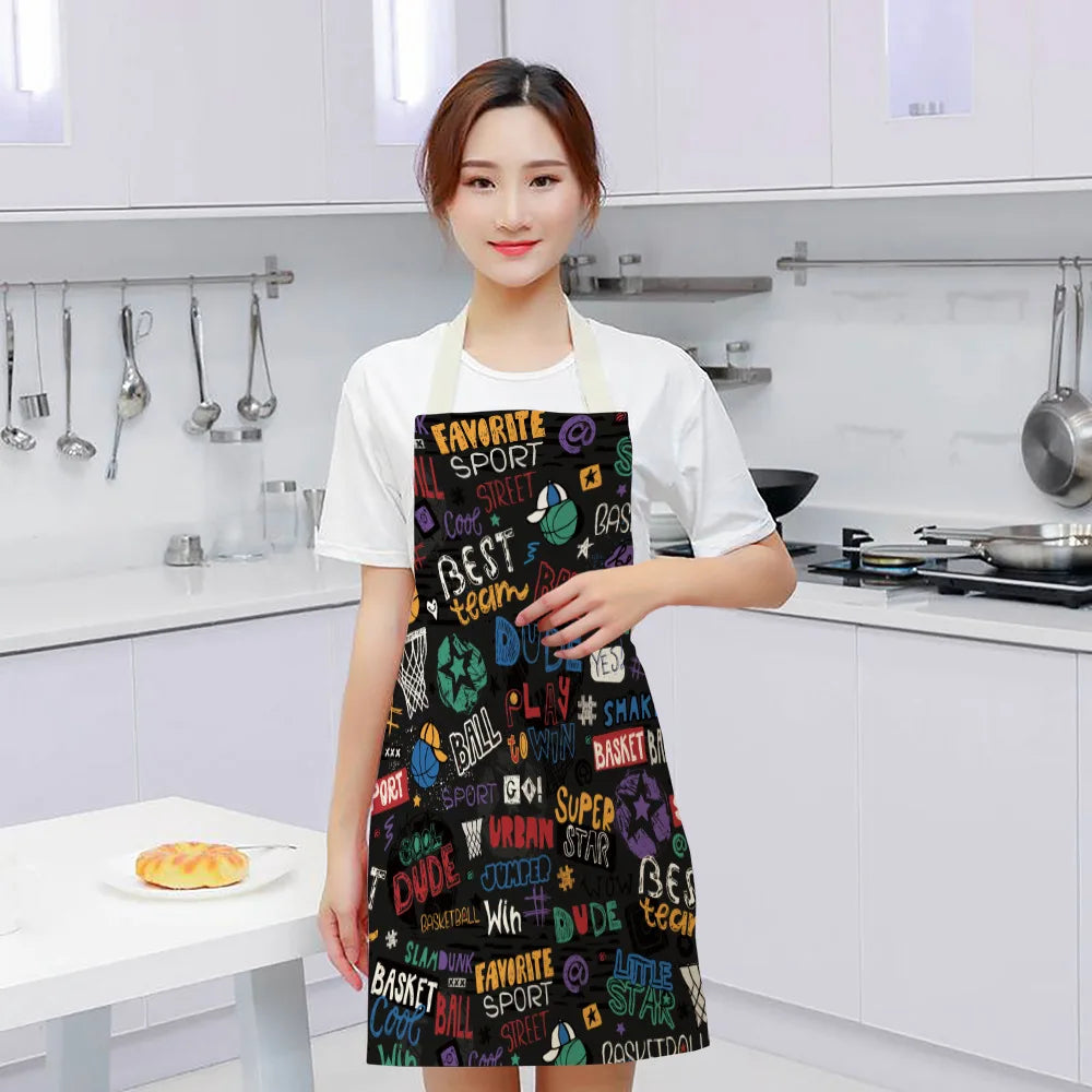 Baseball Football Printed Cotton Linen Sleeveless Aprons Kitchen Women Pinafore Home Cooking Baking Waist Bib