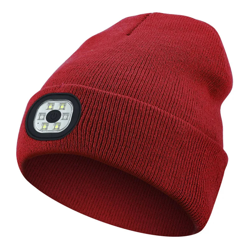 Bluetooth Beanie with Light, Unisex 6 LED USB Rechargeable with Cordless Headphones