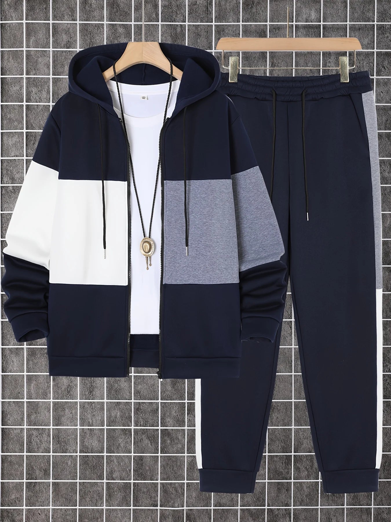 2-piece men's autumn/winter long-sleeved sweatshirt and sweatpants set