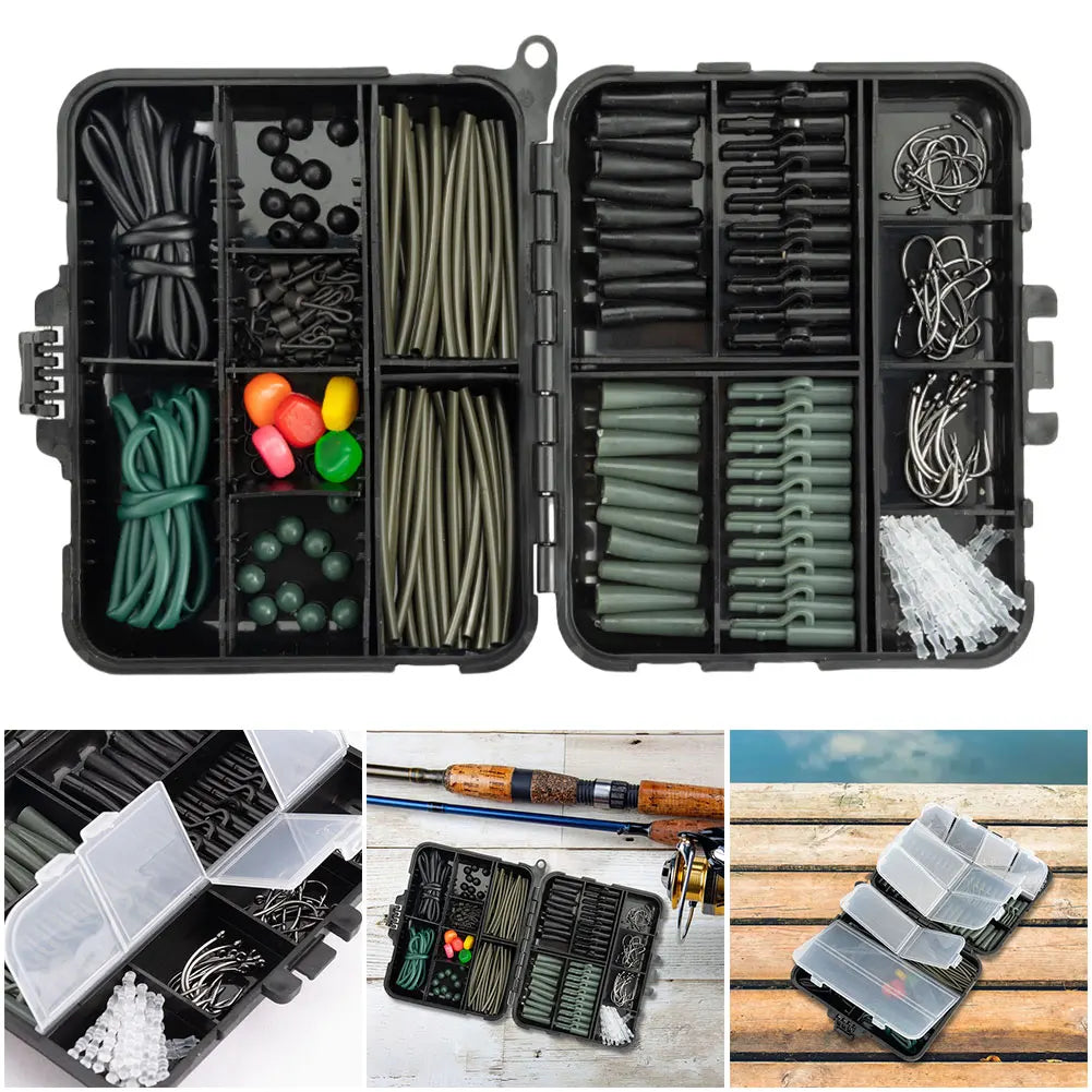 277Pcs Fishing Accessories with Storage Box Carp Fishing Rigs Assortment Rust Proof Swivels Terminal Rigs for Bass Trout