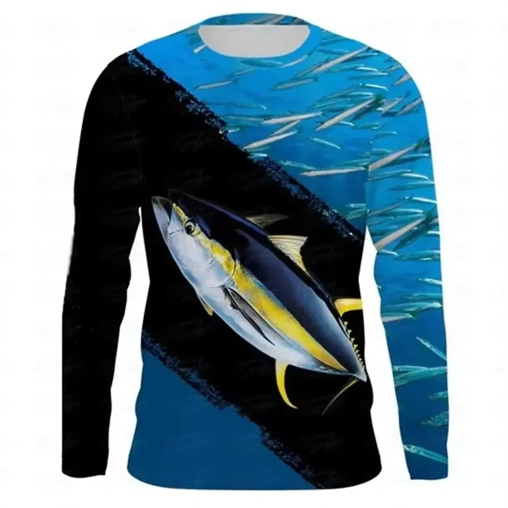 26 Personality New Fishing Pattern 3D Printed Men's Long Sleeve Tshirt Round Neck Outdoor Quick-drying Casual Sports Fashion Tops