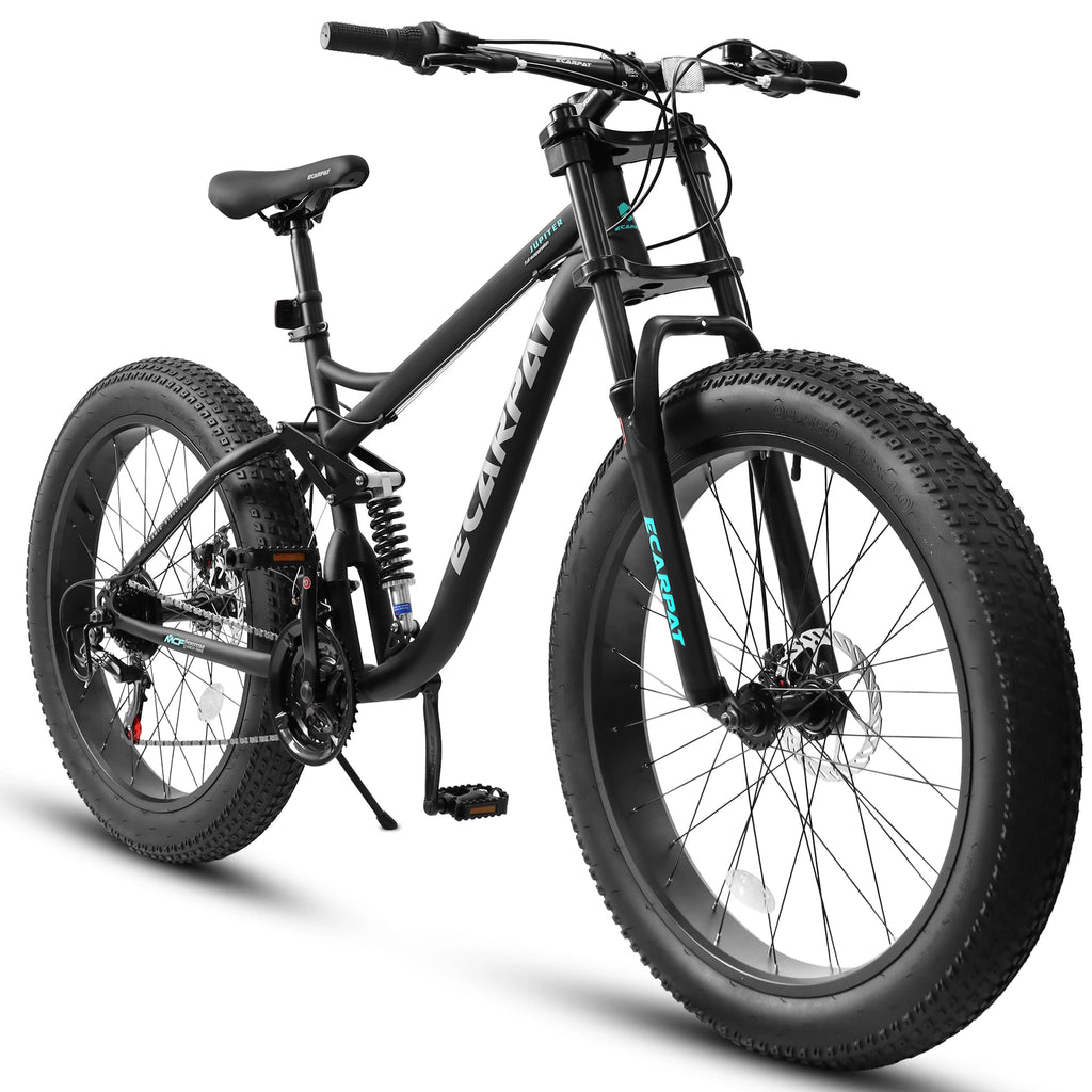 26 inch Mountain Bike, Full-Suspension 21 Speeds Drivetrain with Disc-Brake MTB Bicycle, 26*4" Fat tire