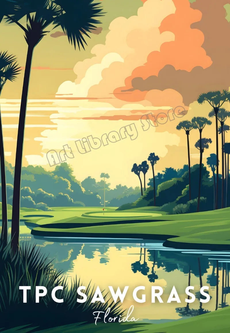 Abstract Golf Course Nordic Minimalist Sport Travel Landscape Poster Canvas Painting Wall Art Pictures Home Studio Decor Gift