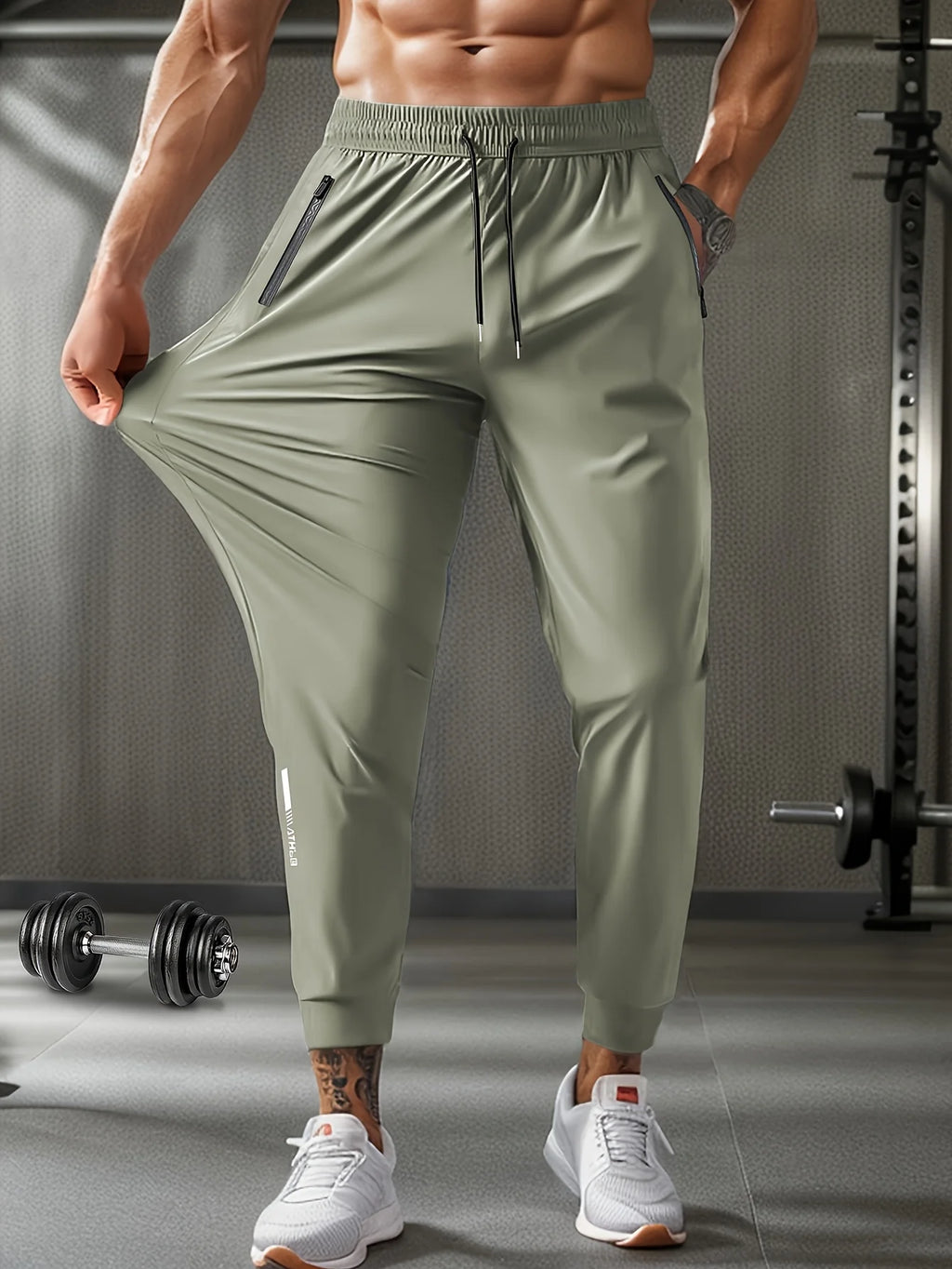 Men's Waist Drawstring Quick-drying High Elasticity Solid Color Long Pants With Zipper Pockets