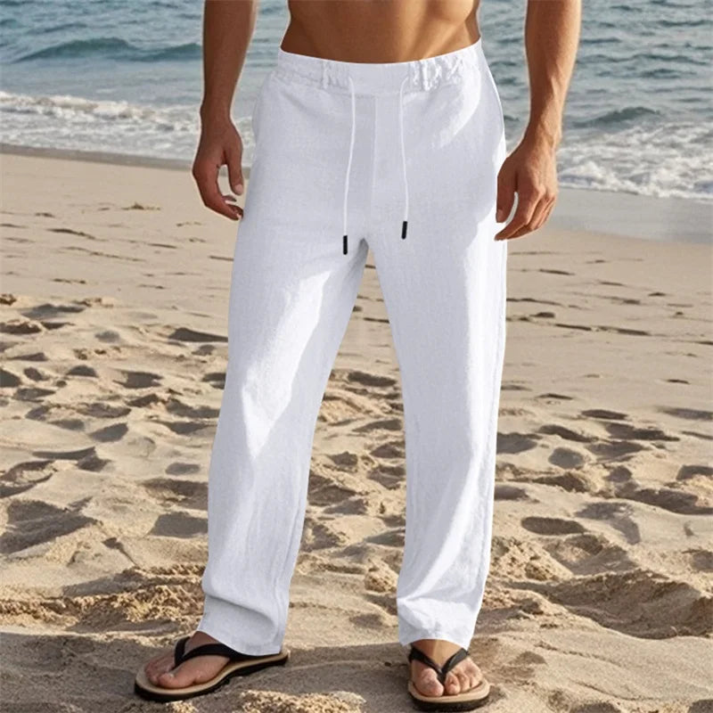 Men s Lightweight Drawstring Linen Pants / Trousers