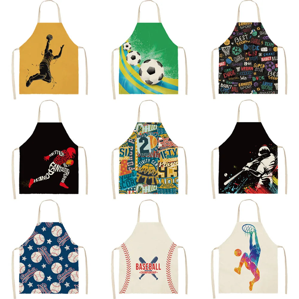 Baseball Football Printed Cotton Linen Sleeveless Aprons Kitchen Women Pinafore Home Cooking Baking Waist Bib