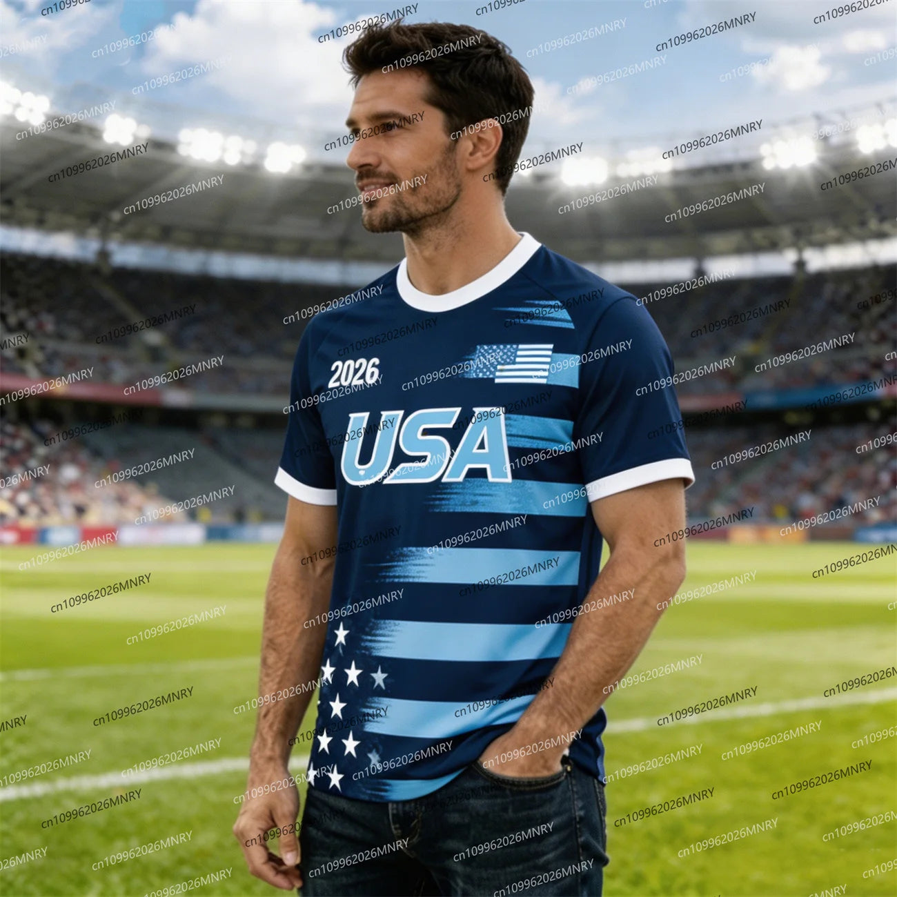 2026 America Flag Emblem tshirt Fan Jersey Men T Shirt American Soccer Jersey T-shirts For Men Fashion Men's clothing USA Jersey